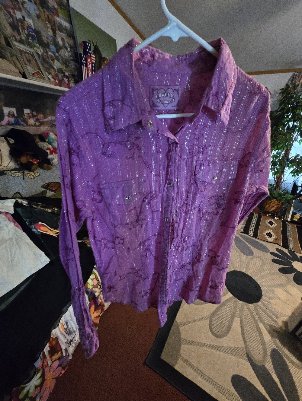 Purple Embellished Button-Up Shirt